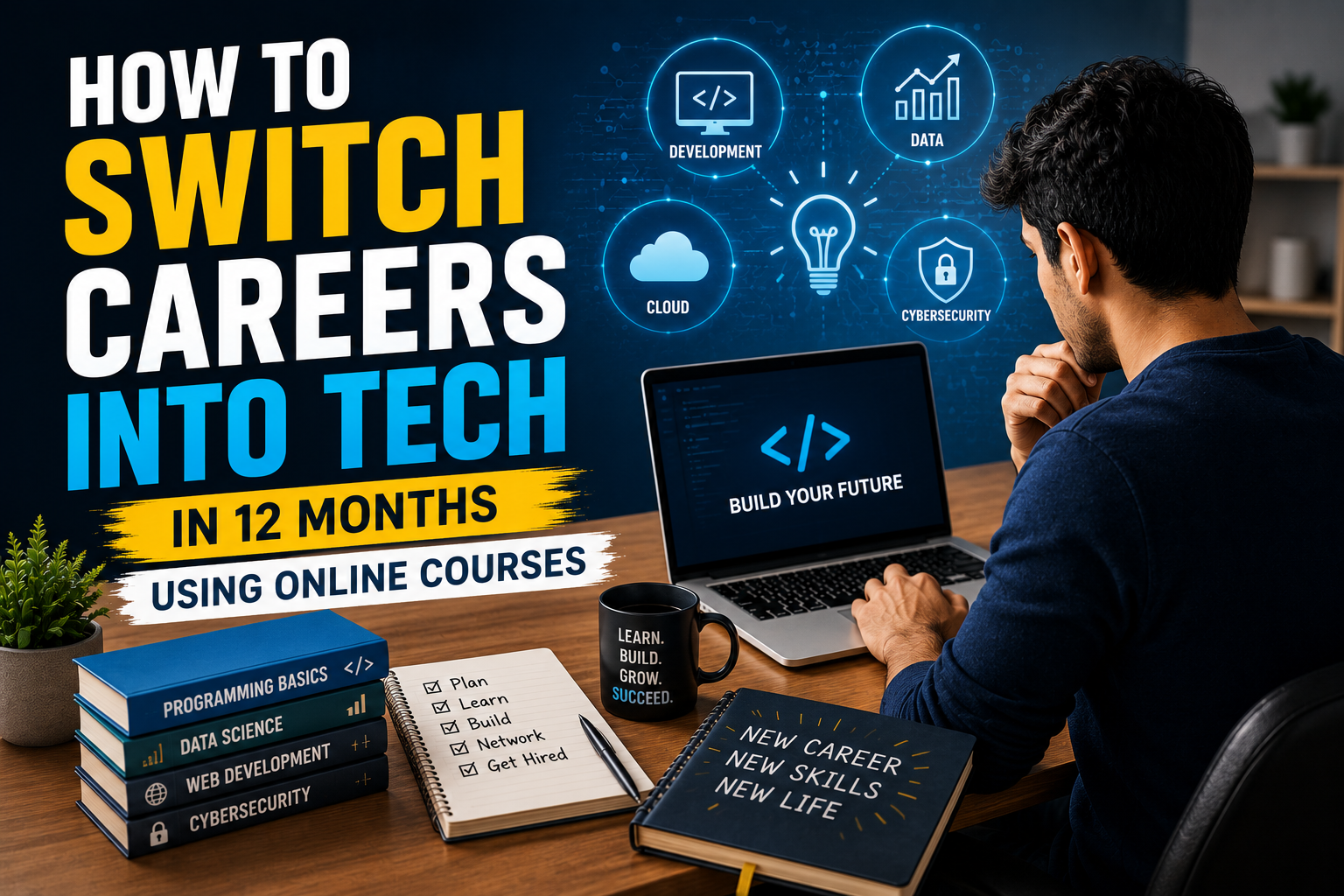how to switch careers into tech in 12 months using online courses