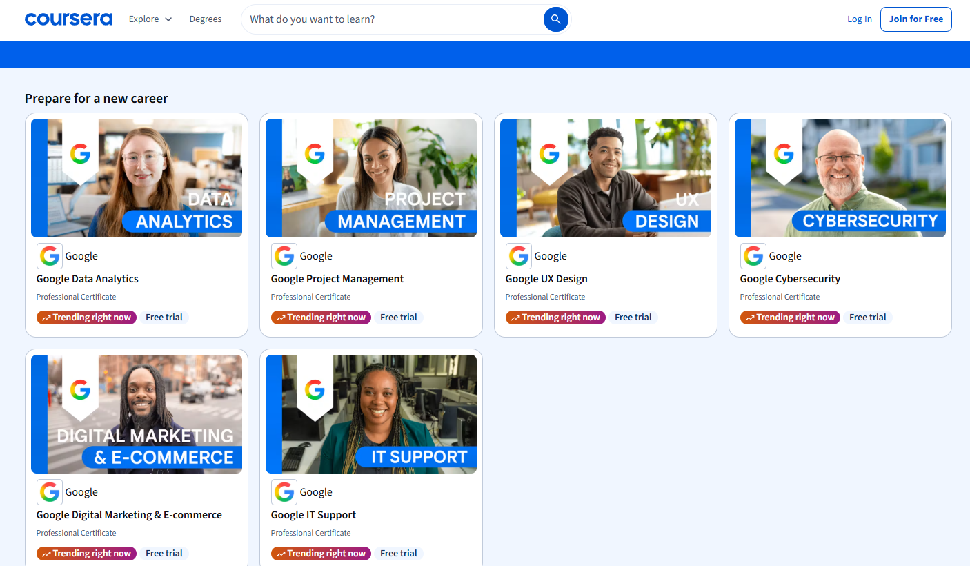 Google Career Certificates on Coursera