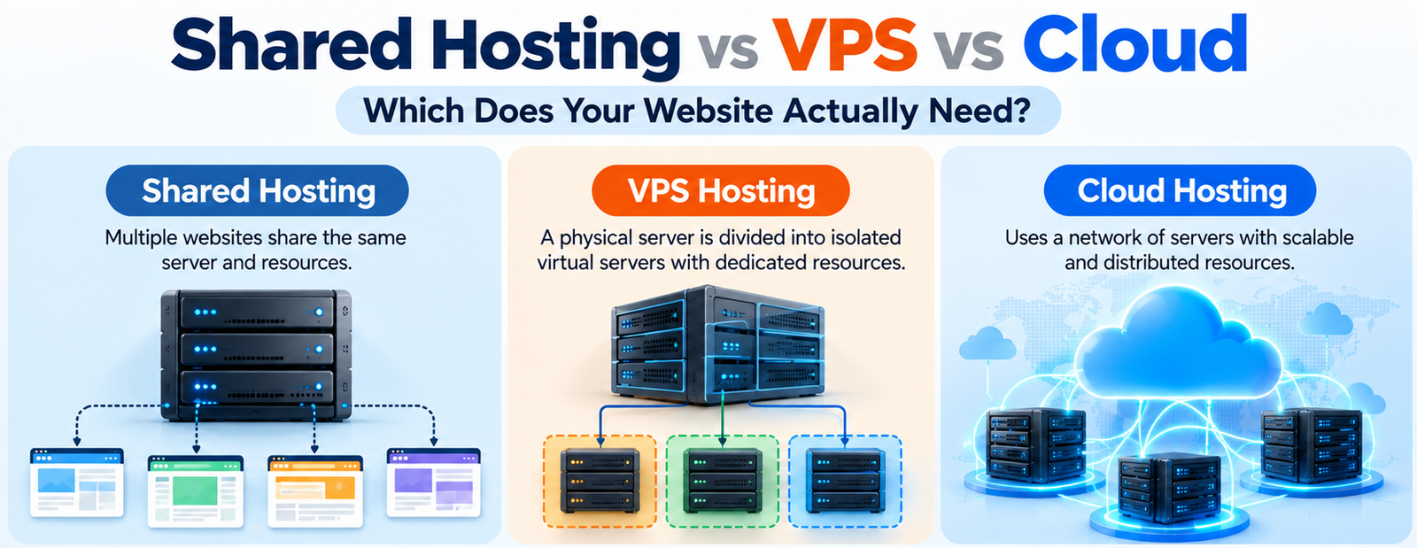 Shared Hosting vs VPS vs Cloud: Which Does Your Website Actually Need?