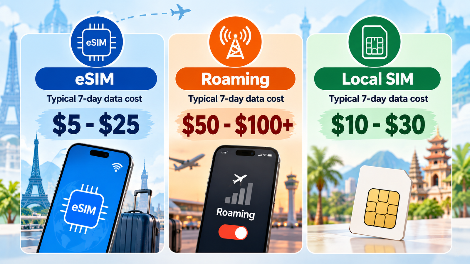 eSIM vs Roaming vs Local SIM
